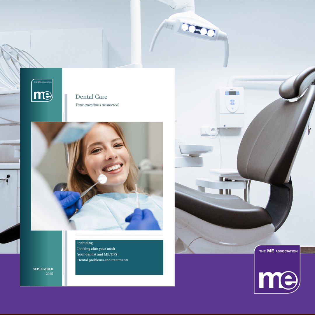 IMAGE DESCRIPTION: An image of a dentists chair with the cover of the booklet on left-hand side. The ME Association Logo (bottom right)
